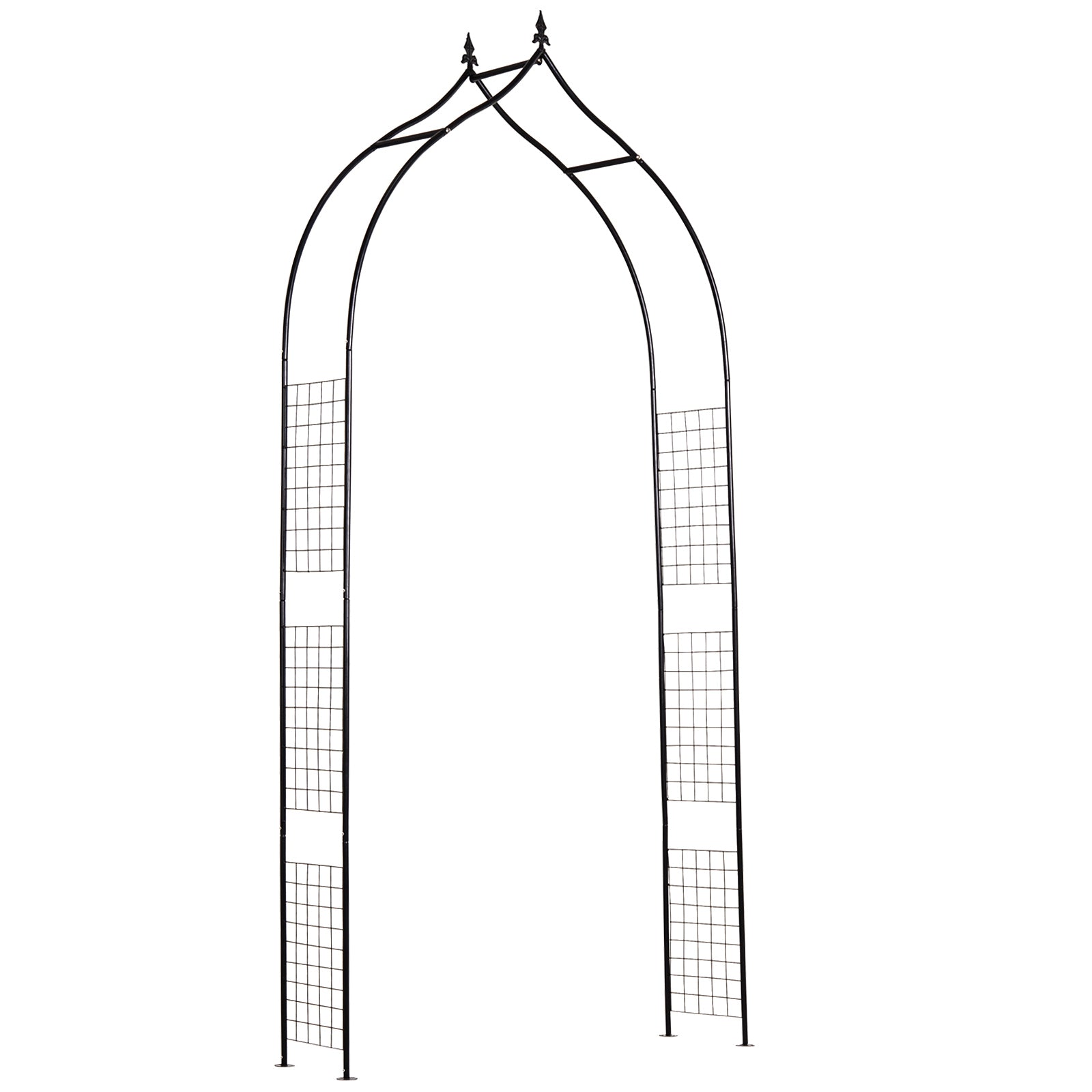 Vintage Style Steel Garden Patio Outdoor Arbor & Trellis Arch Support Vines & Climbing Plants Garden Decoration - Black 2.5H m