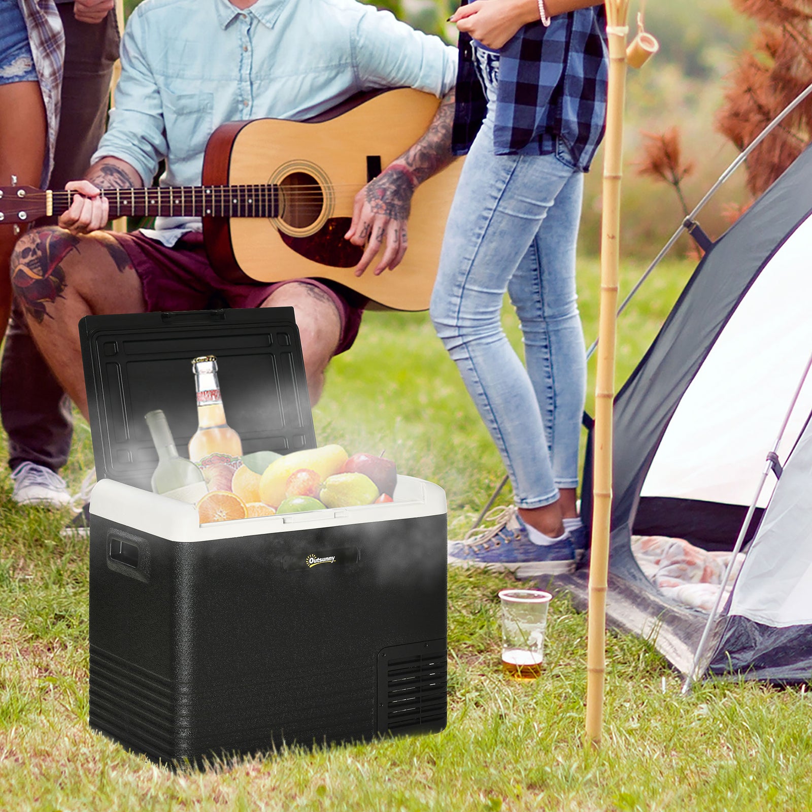 50L Car Refrigerator, Portable Compressor Car Fridge Freezer, Electric Cooler Box with 12/24V DC and 110-240V AC for Camping, Driving, Picnic, Down to -20℃