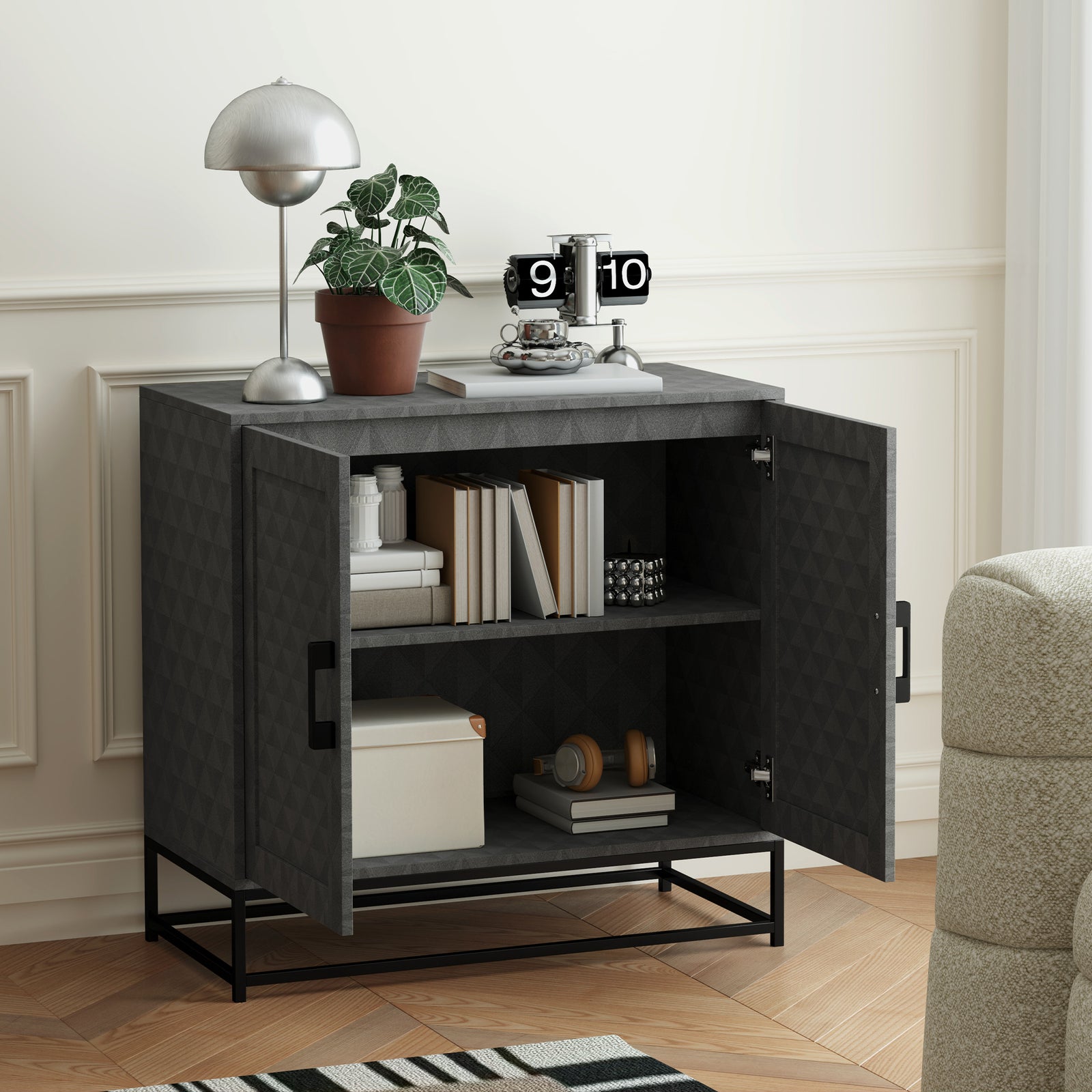 Modern Sideboard, Freestanding Sideboard Storage Cabinet with Adjustable Shelf and 2 Doors for Living Room, Grey