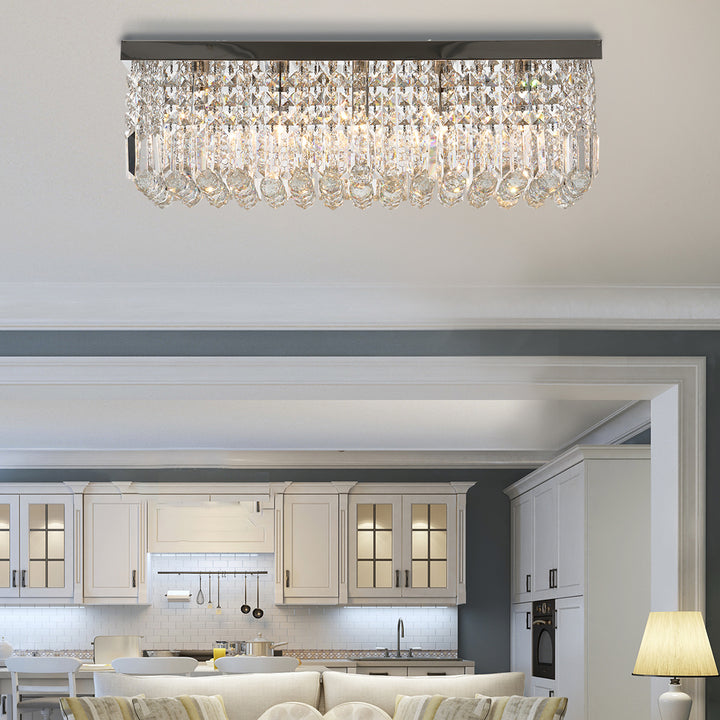 HOMCOM Modern Crystal Ceiling Light Square Crystal Chandelier for Living Room, Dining Room, Hall, E14 Base, Silver, 80 x 25 x 23cm | Aosom UK