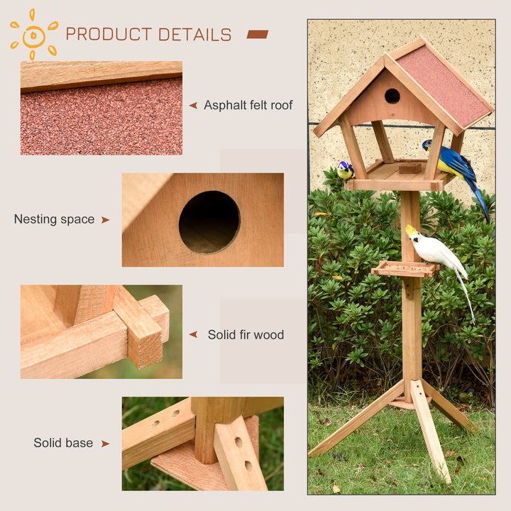 PawHut Wooden Bird Feeder Table Freestanding for Garden Backyard Outside Decorative Pre-cut Weather Resistant Roof 49 x 45 x 139 cm Natural | Aosom UK