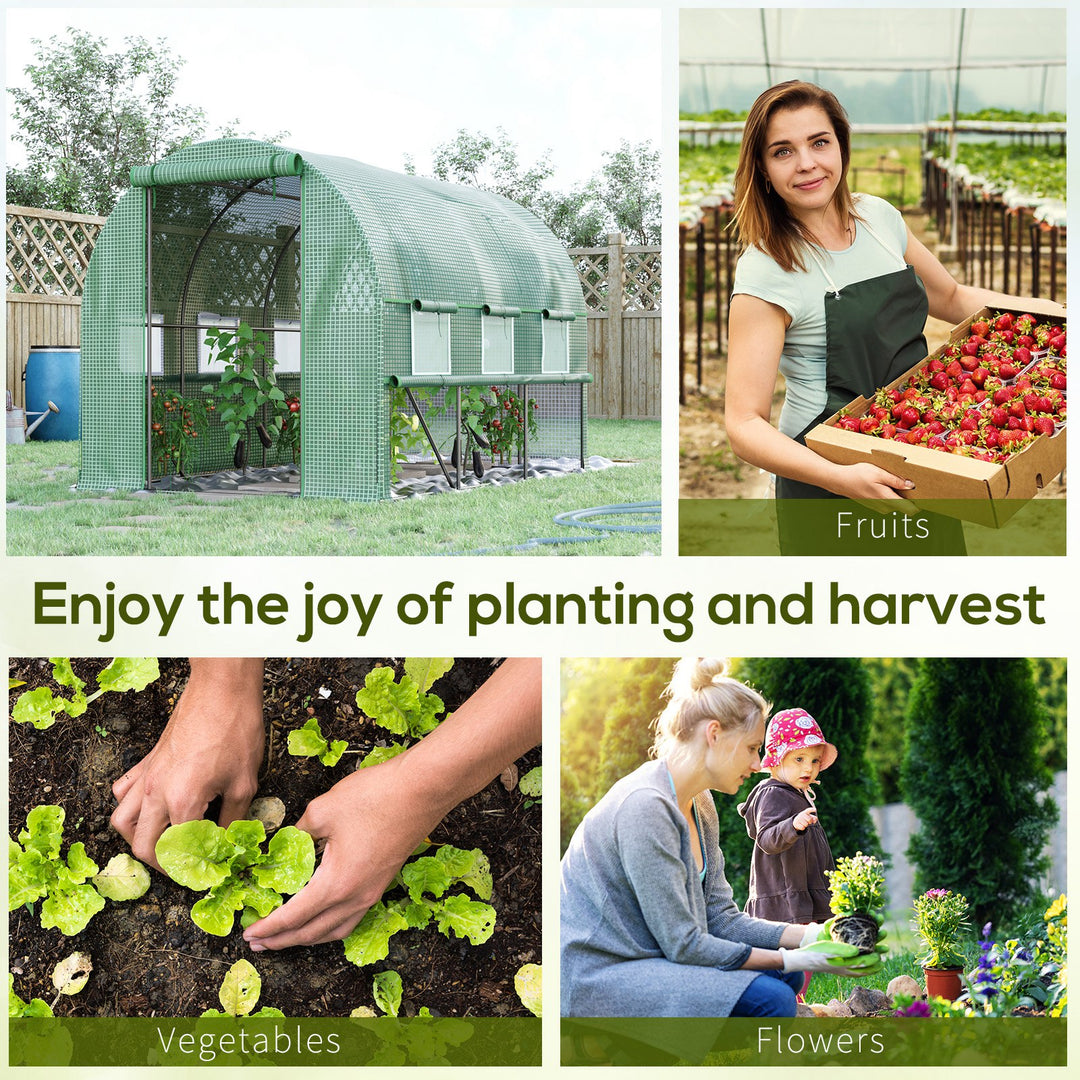 Walk-in Polytunnel Greenhouse Green House with Roll-up Sidewalls, UV-resistant PE Cover, 3 x 2 x 2m, Green