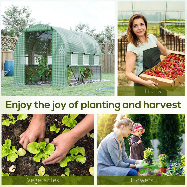 Walk-in Polytunnel Greenhouse Green House with Roll-up Sidewalls, UV-resistant PE Cover, 3 x 2 x 2m, Green