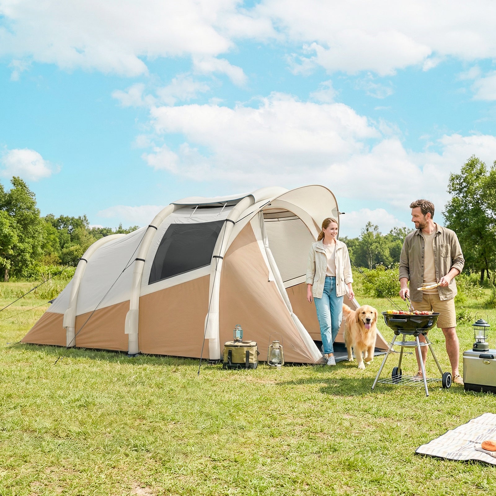 Inflatable Camping Tent w/ Air Pump, Easy Setup 2-3 Person Blow Up Ten