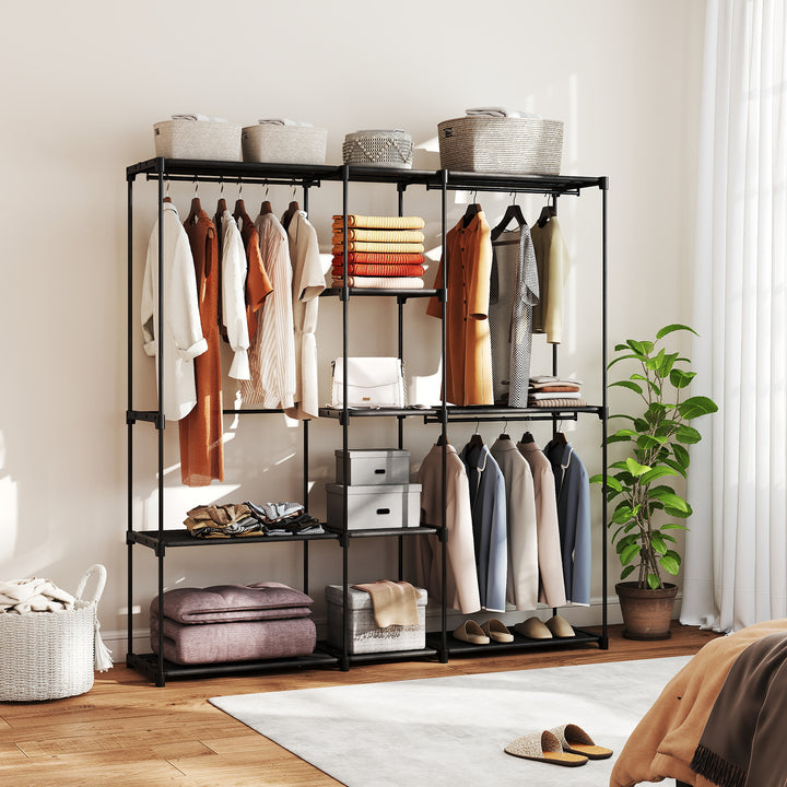 Portable Wardrobe, Open Clothes Wardrobe with 8 Shelves, 3 Hanging Rai