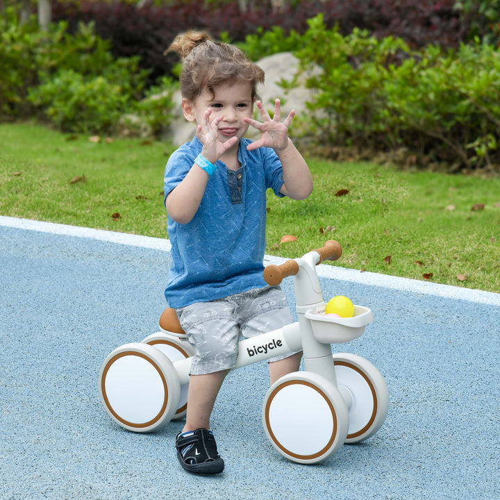 AIYAPLAY Kids Balance Bike for 1-3 Years Old with Adjustable Seat, Silent Wheels, White