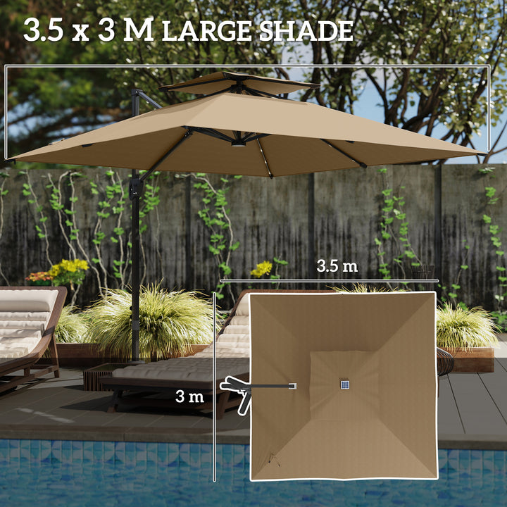 Multi-Angle LED Light Parasol Umbrella - Khaki