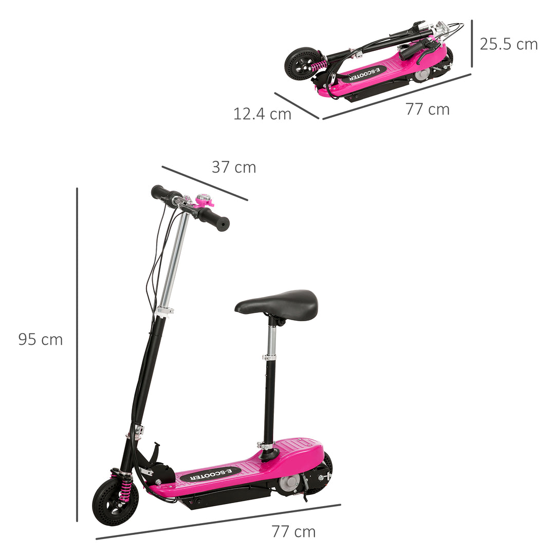 Steel Ride on Powered Scooter, Folding E-Scooter with Warning Bell, 15km/h Maximum Speed, for 6-14 Years Old, Pink