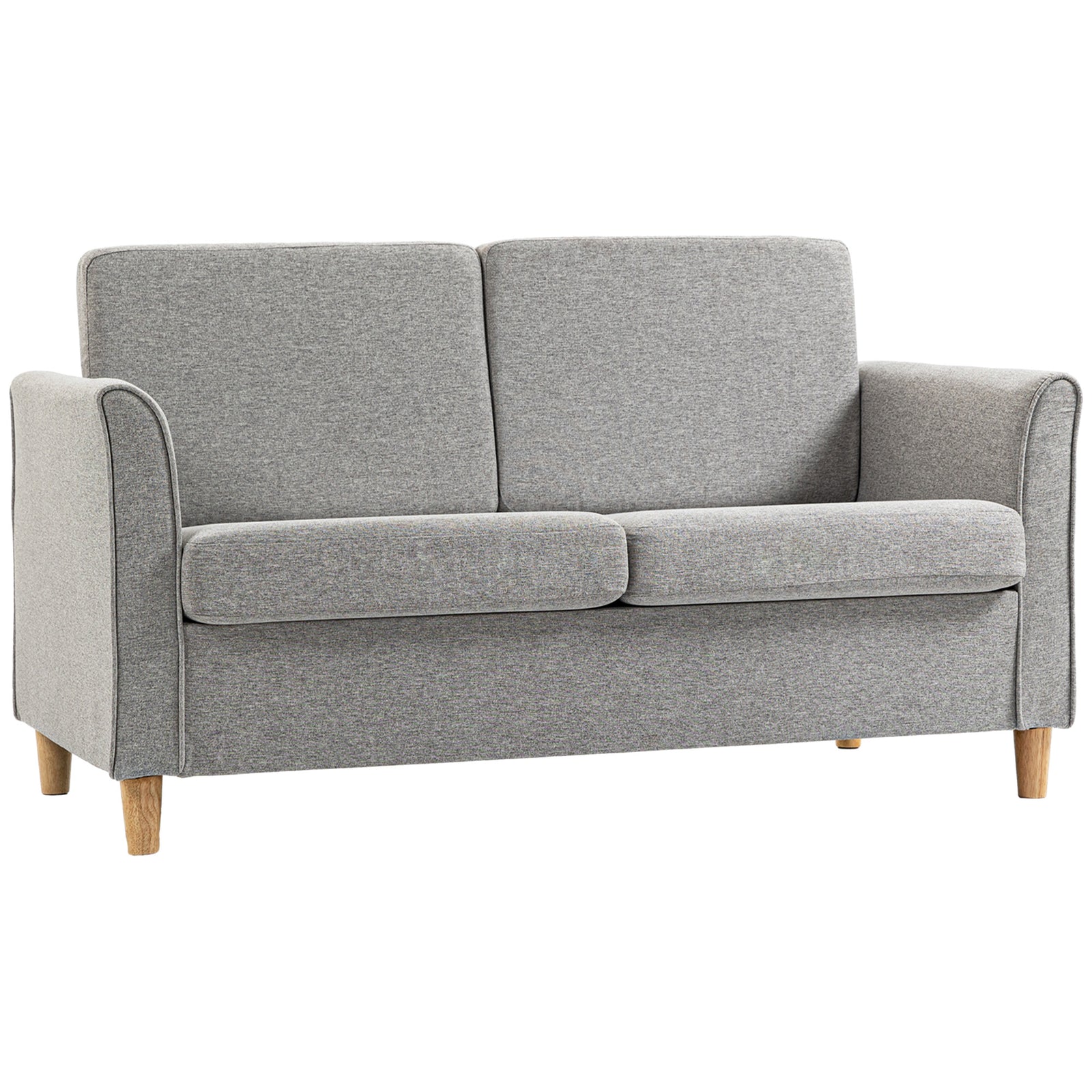 Compact Loveseat Sofa, Modern 2 Seater Sofa for Living Room with Wood Legs and Armrests, Light Grey