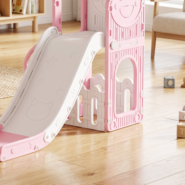 5 in 1 Kids Slide Set with Basketball Hoop, Climbing Frame, Telescope,