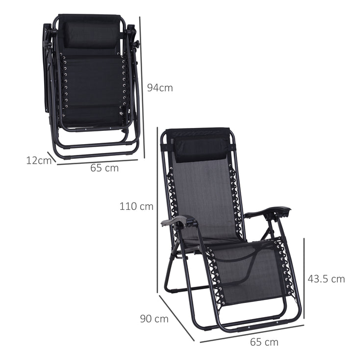 Zero Gravity Chair Metal Frame Texteline Armchair Outdoor Folding and Reclining Sun Lounger with Head Pillow for Patio Decking Gardens Camping, Black