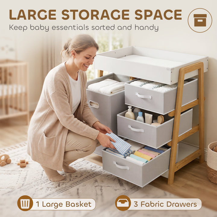 Baby Changing Table, Baby Changing Unit with 3 Drawers, Large Basket a