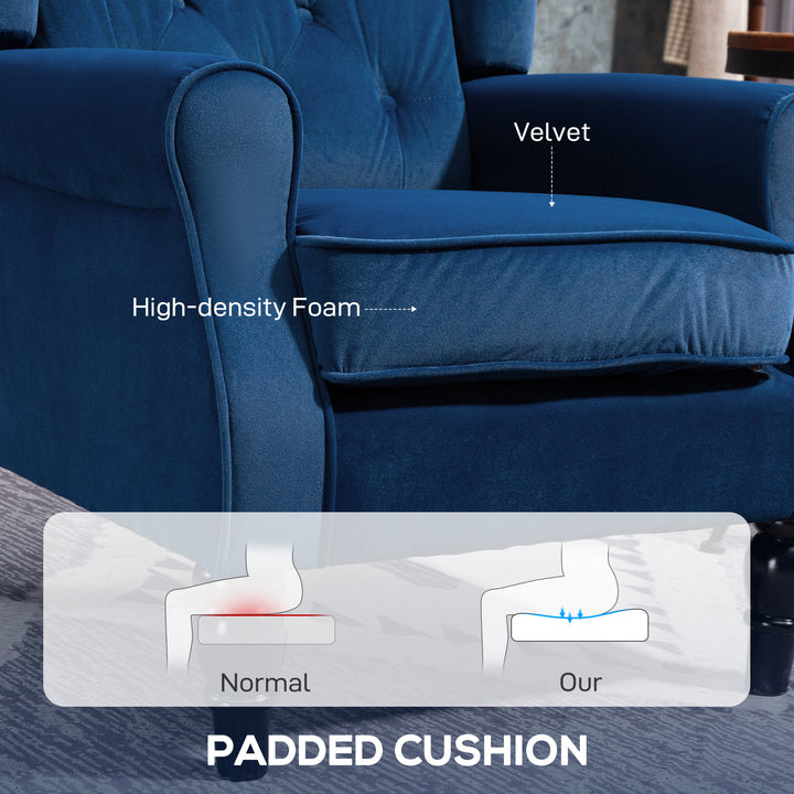 Wingback Accent Chair, Retro Upholstered Button Tufted Occasional Chair for Living Room and Bedroom, Blue