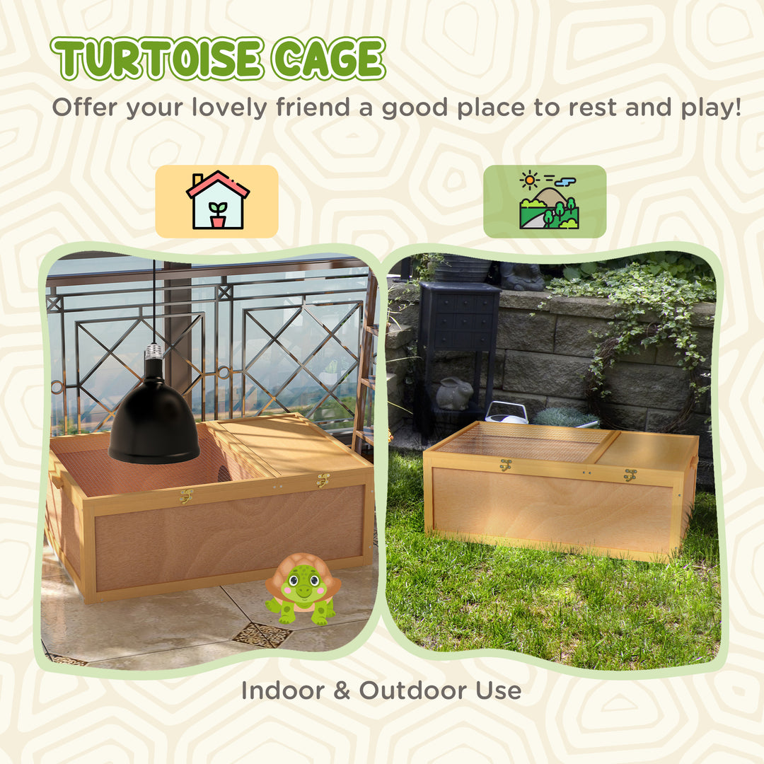 PawHut 94 cm Wooden Tortoise House Turtle Terrarium/ Small Reptile Enclosure with Two Room Design, Natural