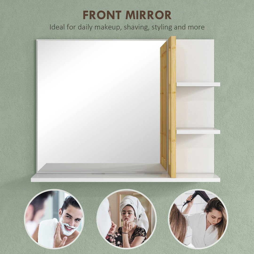 Bamboo Panel Bathroom Mirror, with Shelves - White