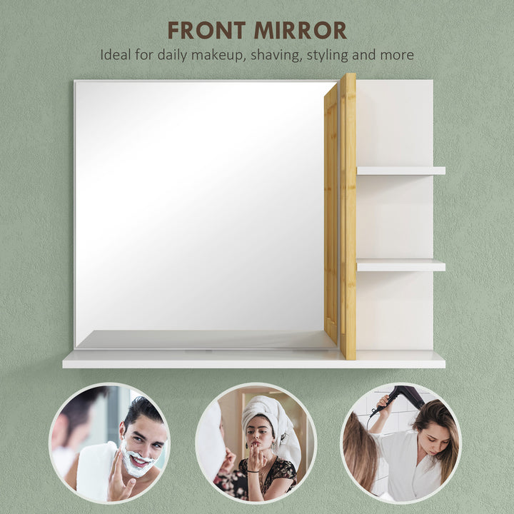 Bamboo Panel Bathroom Mirror, with Shelves - White