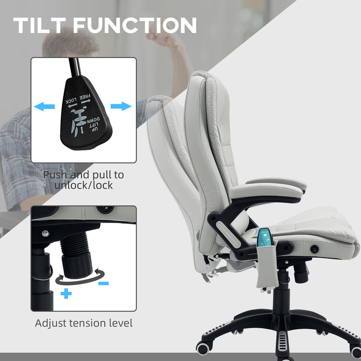 6-Point Massage Office Chair with Seat Heated for Home Office, PU Leather High Back Executive Desk Chair with Adjustable Height and 360° Swivel for Work Study, Light Grey