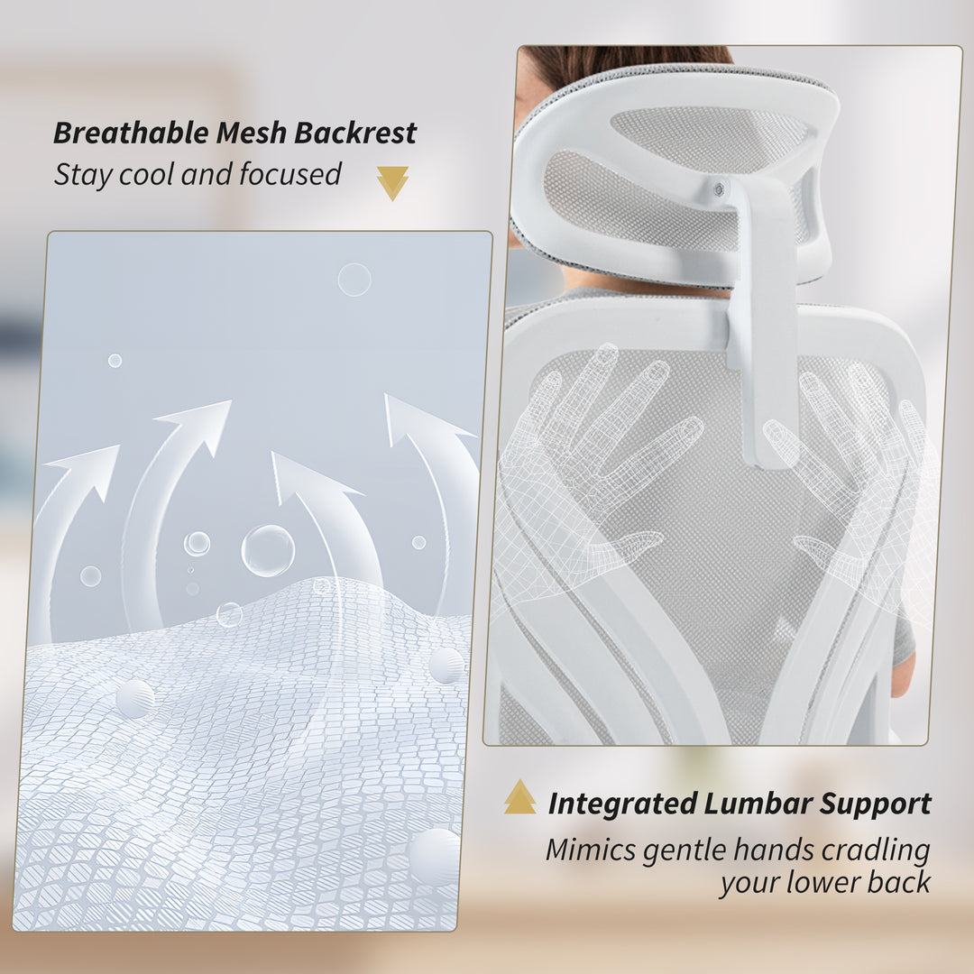 Ergonomic Office Chair with Foldable Backrest, 2D Headrest