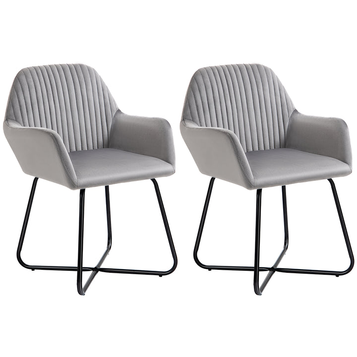 HOMCOM Set of 2, Contemporary Accent Chair, Soft Velvet Fabric Armchair with Durable Metal Base, for Lounge or Reception, Grey | Aosom UK