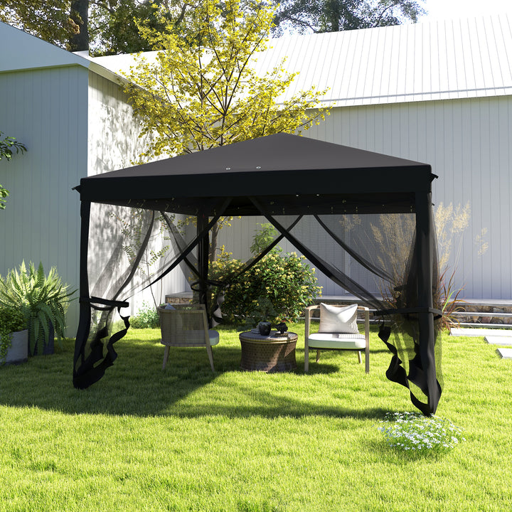 3 x 3 m Pop Up Gazebo, 420D Garden Tent Canopy with Removable Mesh Sidewall Netting, Carry Bag for Garden Patio Outdoor, Black