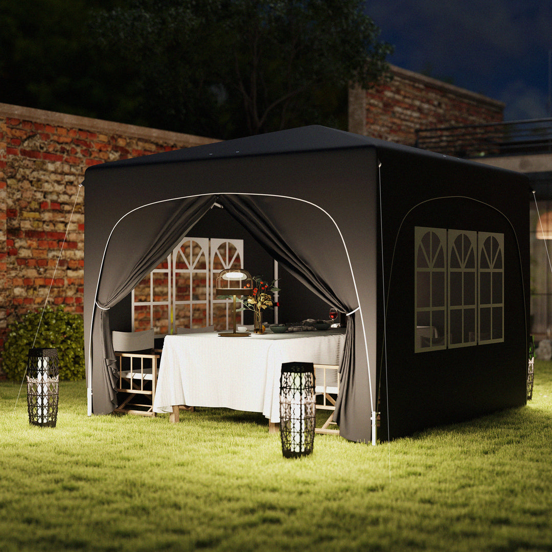 3 x 3m Pop-Up Gazebo Shelter, with Accessories - Black