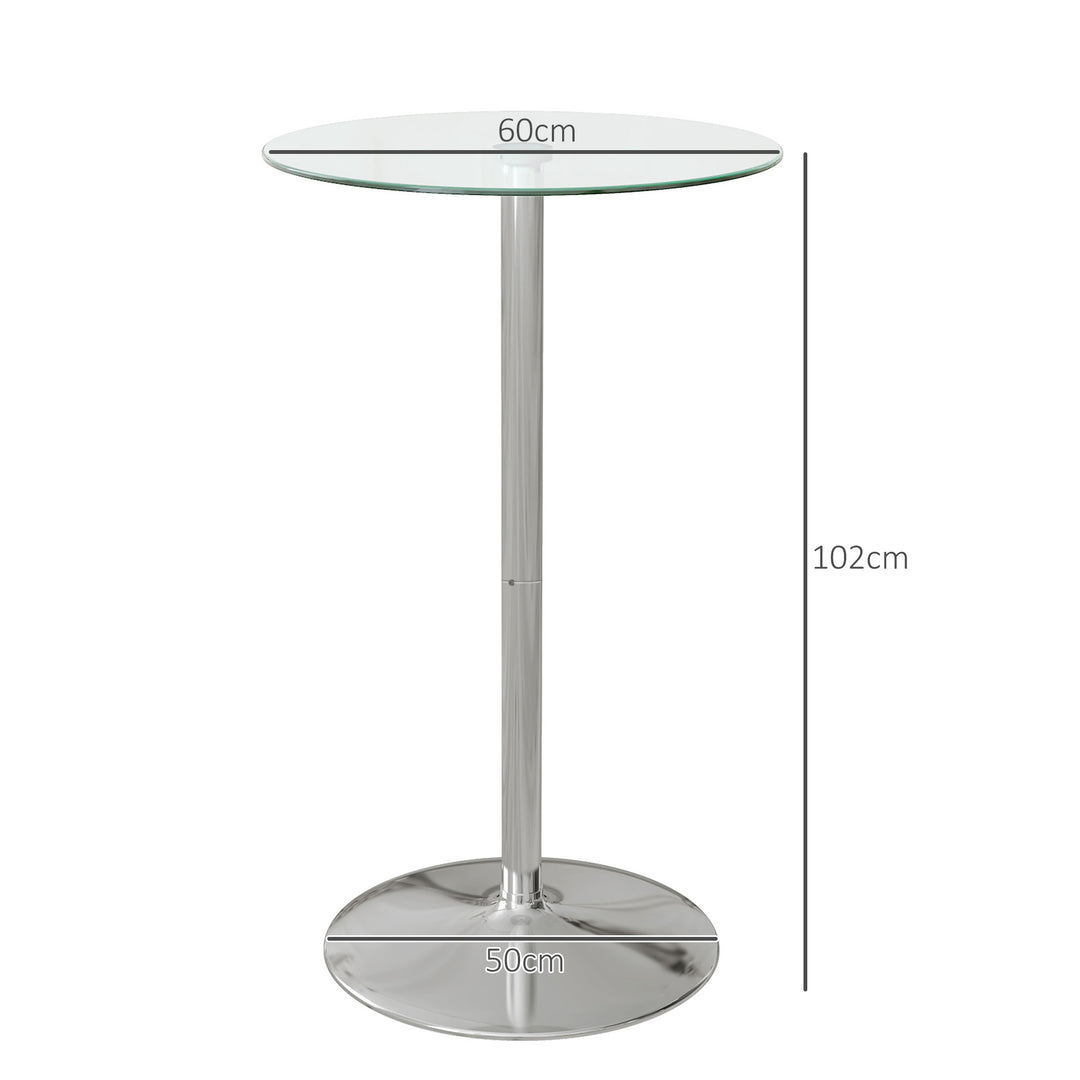 High Top Bar Table, Round Kitchen Table with Tempered Glass Top and Steel Base, Bistro Table for 2 People, Clear