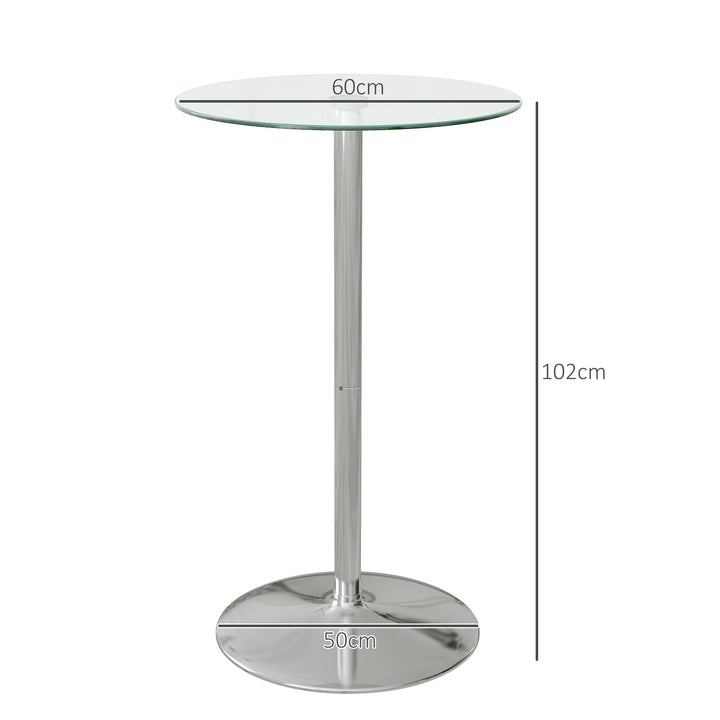 High Top Bar Table, Round Kitchen Table with Tempered Glass Top and Steel Base, Bistro Table for 2 People, Clear