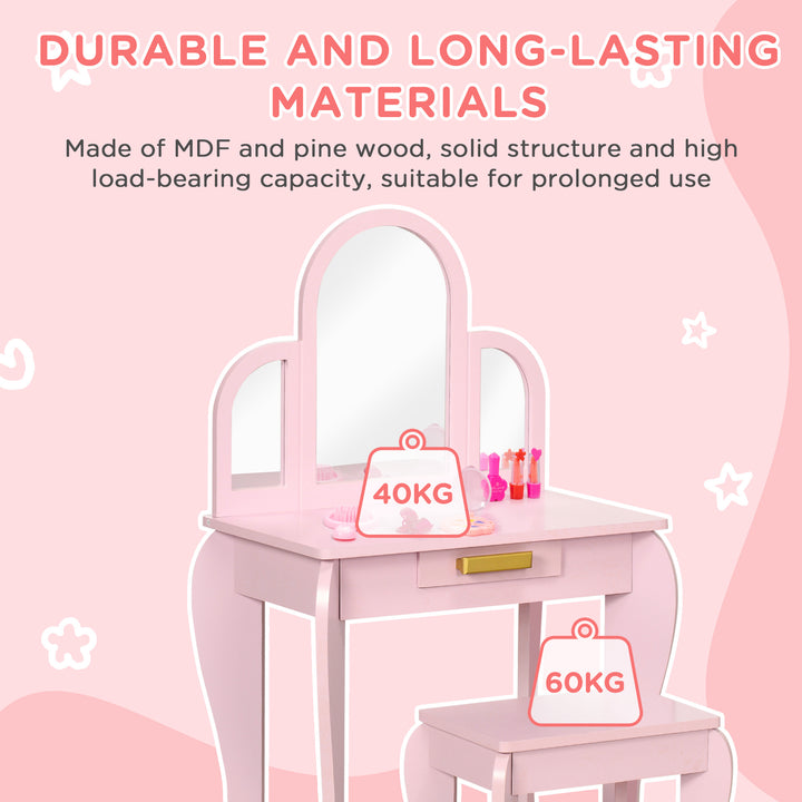 Kids Dressing Table Set, with Mirror and Drawer - Pink
