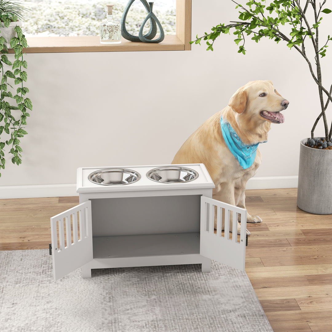 PawHut Raised Dog Bowls, Pet Feeding Station, with Storage, Food and Water Bowls, for Large Dogs - White | Aosom UK