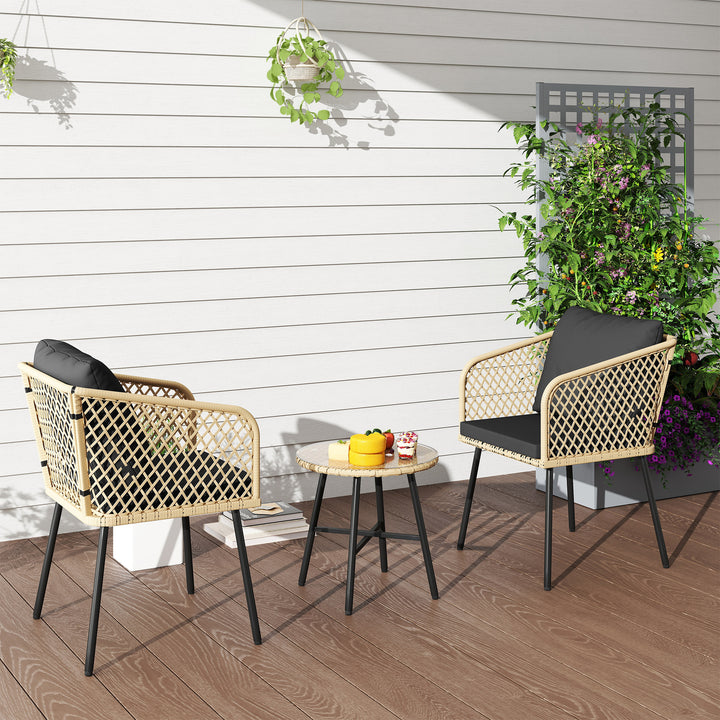 Three-Piece Cut-Out Rattan Chair and Table Set - Brown/Black