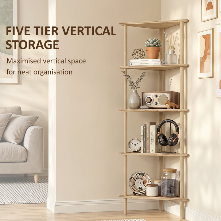 Bamboo Storage Shelf, 5-tier Corner Shelf, Freestanding Shelving Unit 