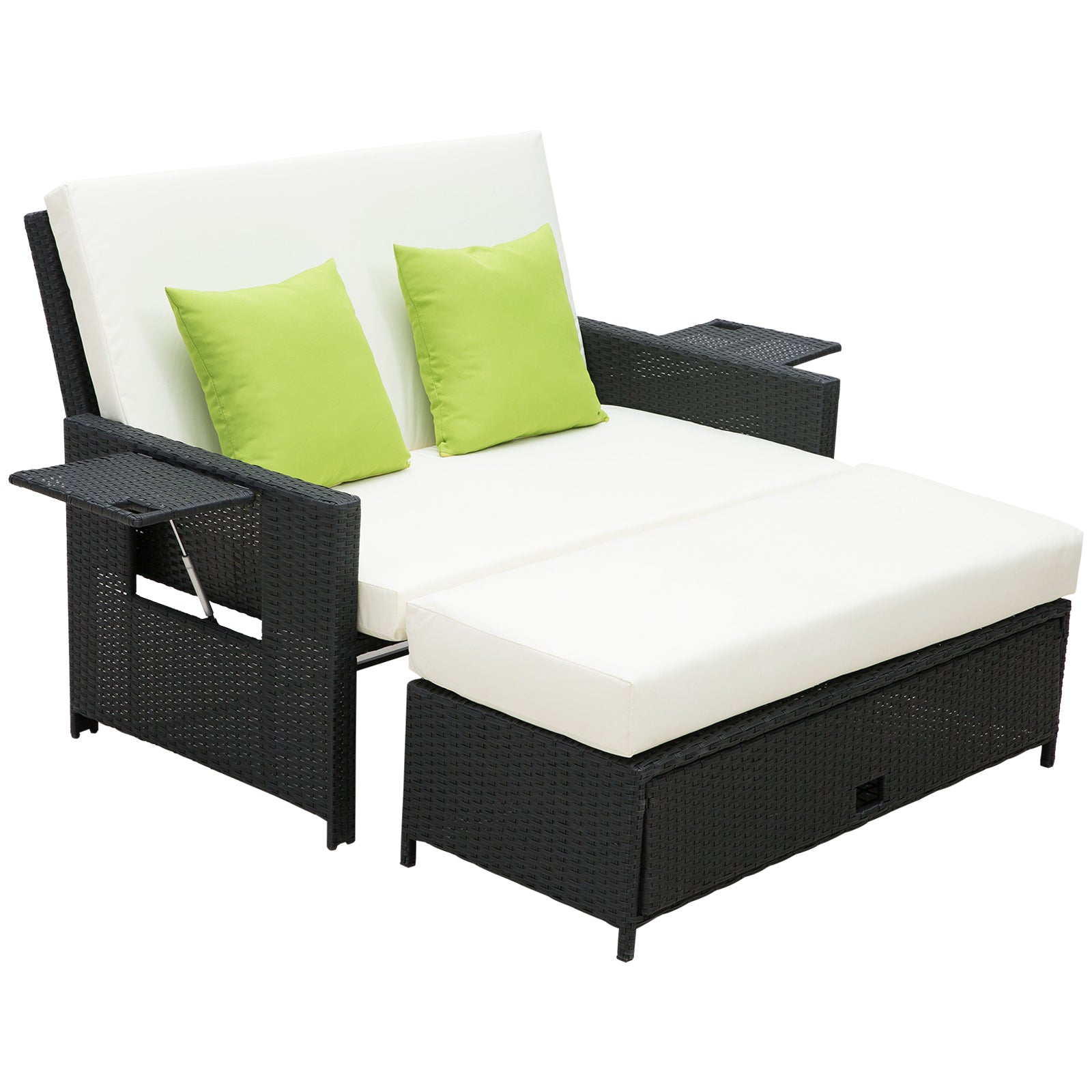 Rattan 2-Seater Sofa Sun Lounger Bed-Black