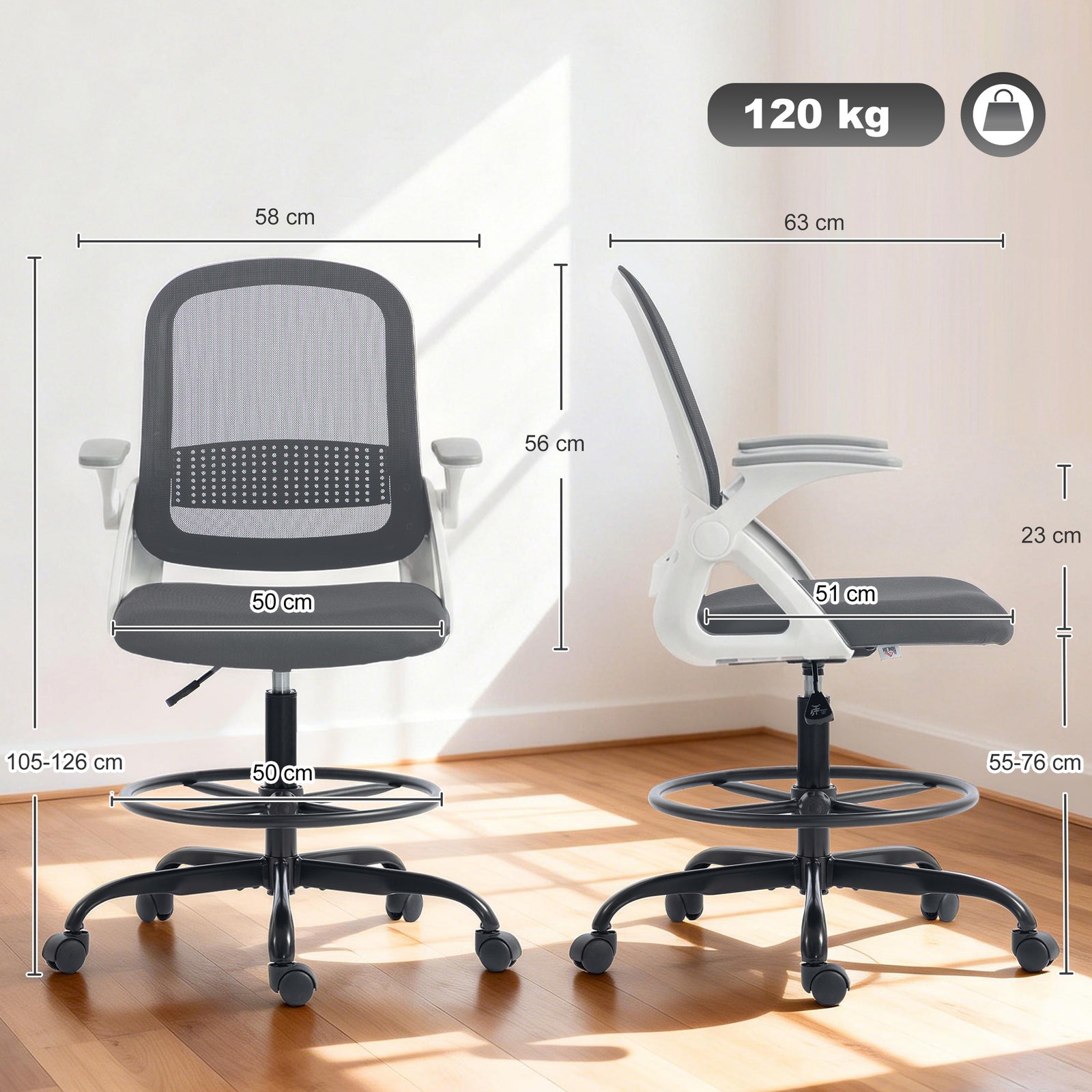 Painting Chair, Mesh Computer Desk Chair with Flip-up Armrests, Grey