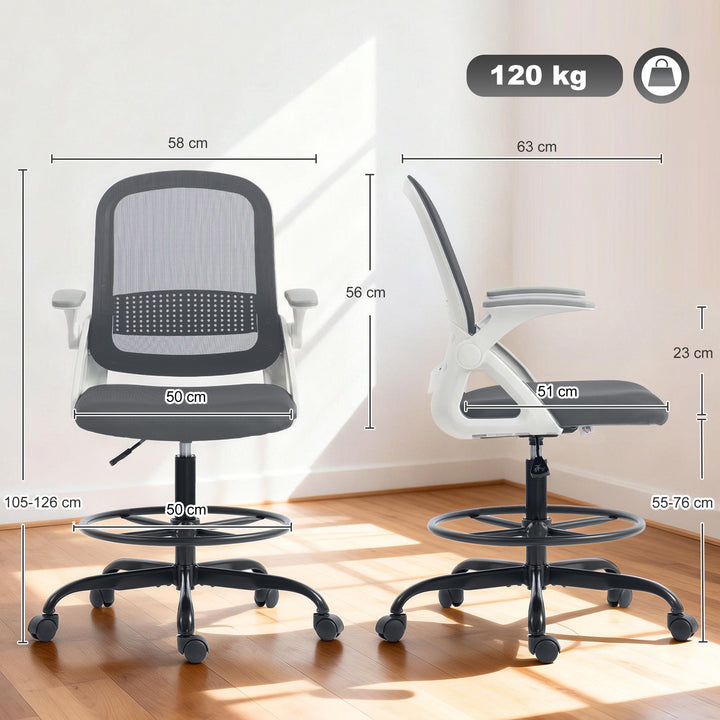 Painting Chair, Mesh Computer Desk Chair with Flip-up Armrests, Grey