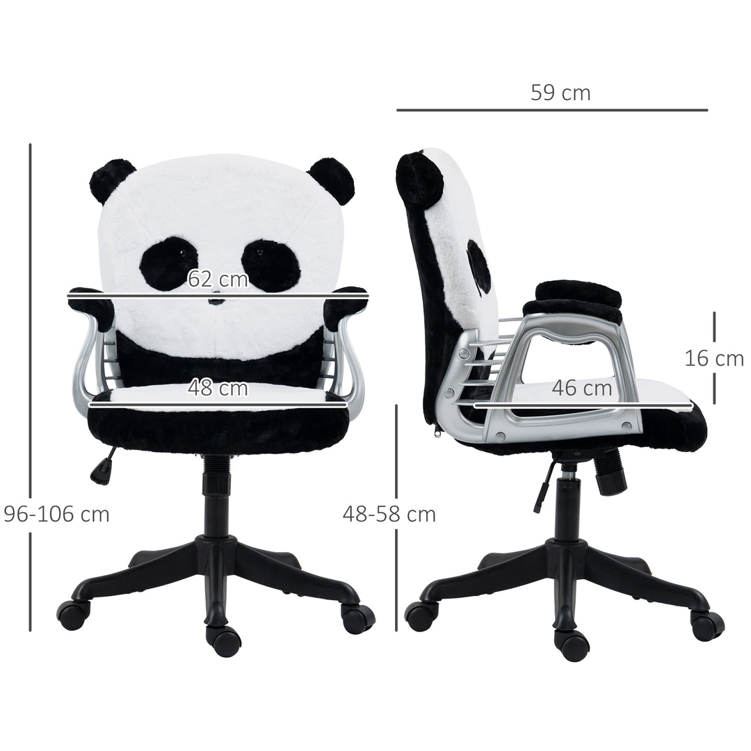 Vinsetto Cute Office Chair, Fluffy Panda Desk Chair with Padded Armrests, Tilt Function, Adjustable Height, Black and White