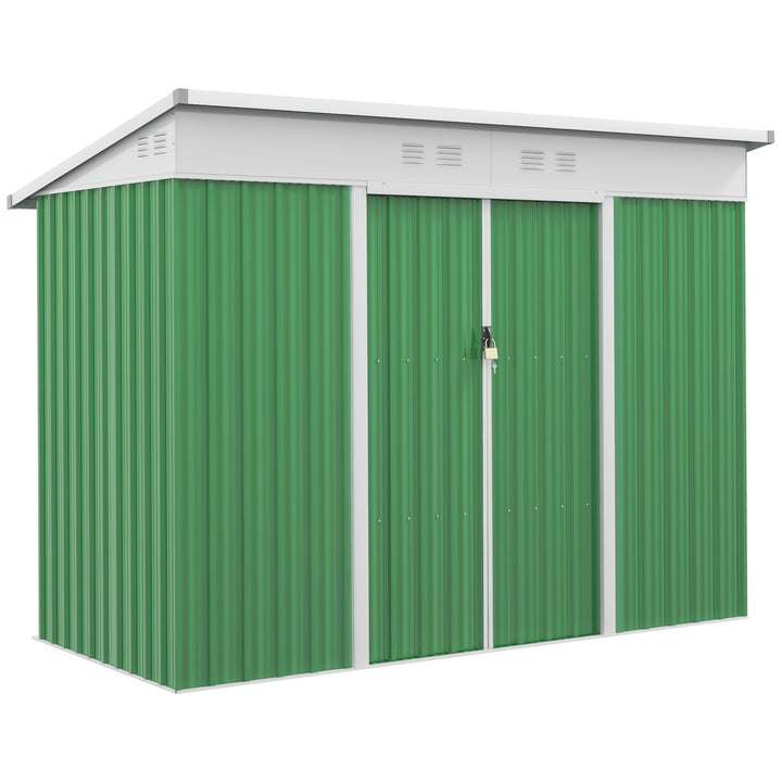 7.6 x 4.3ft Garden Storage Shed with Lockable Sliding Doors and Ventilation, Metal Garden Tool Storage House, Green
