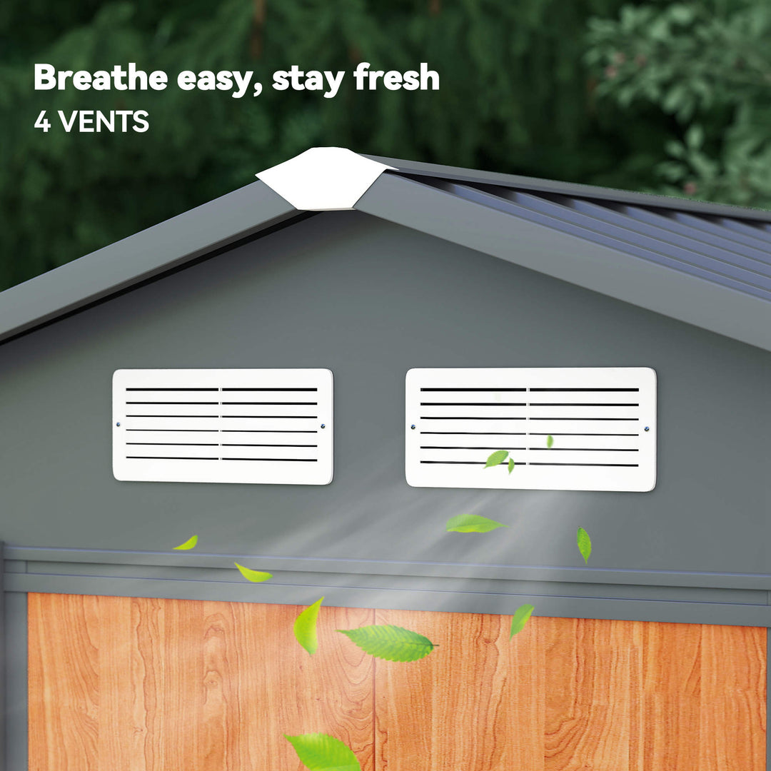 6.5 x 5ft Metal Garden Shed, House Hut Gardening Tool Storage with Ventilations, Sliding Door, Sloped Roof for Garden, Patio, Brown