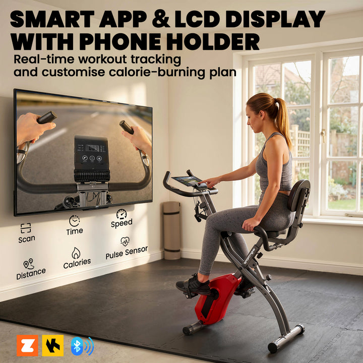 4-In-1 Folding Exercise Bike with Resistance Bands, Bluetooth App, 8-L