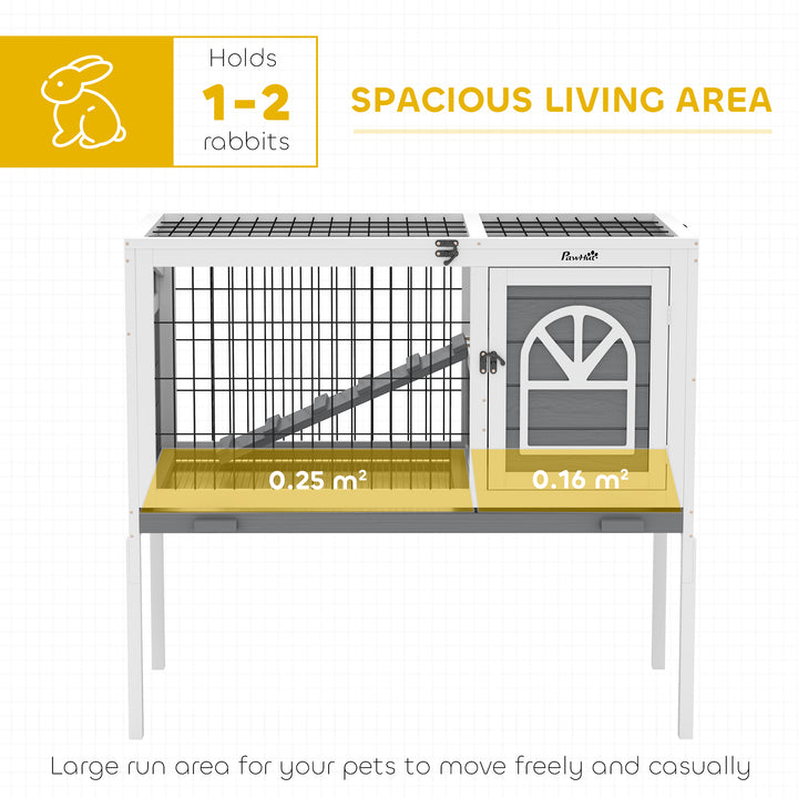 Wooden Rabbit Hutch, Guinea Pig Cage, with Removable Tray, Openable Roof, Grey
