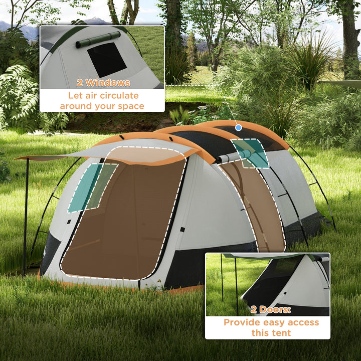 Three-Man Camping Tent, with Two Rooms and Porch - Orange