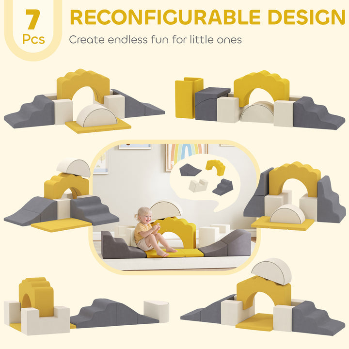 7 Piece Kids Soft Play Set with Detachable Cover, Baby Indoor Climb an