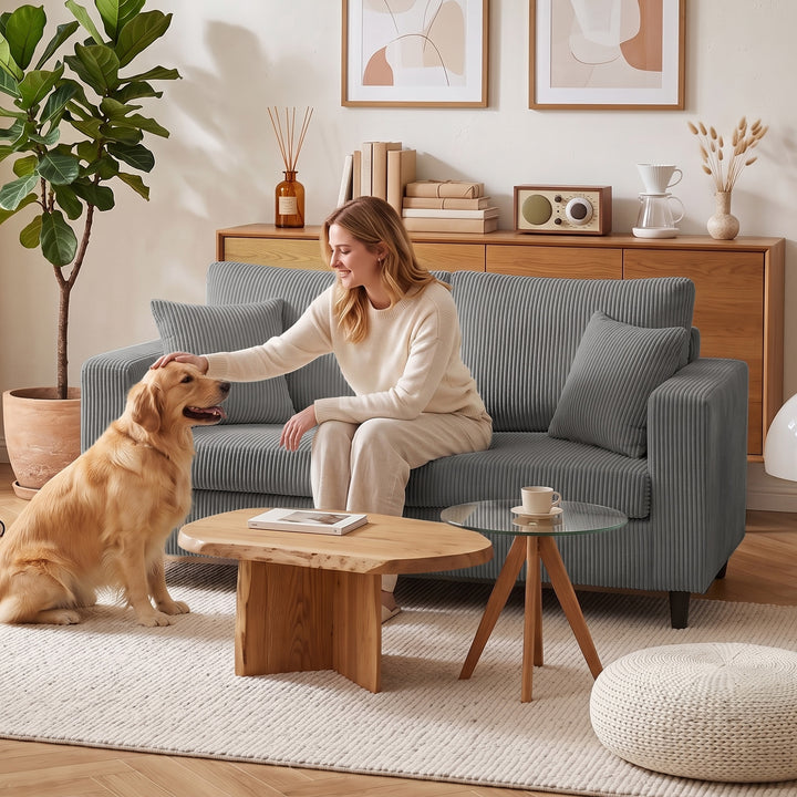 Loveseat Sofa with Wide Seat, Corduroy 2 Seater Couch with Deep Seat, 
