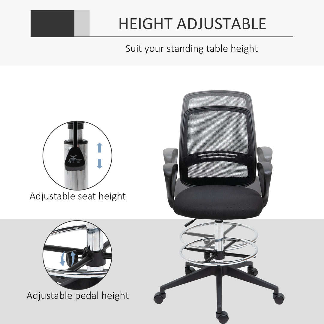 Ergonomic Mesh Back Draughtsman Chair, Tall Standing Desk Chair with Adjustable Height and Footrest 360° Swivel, Black