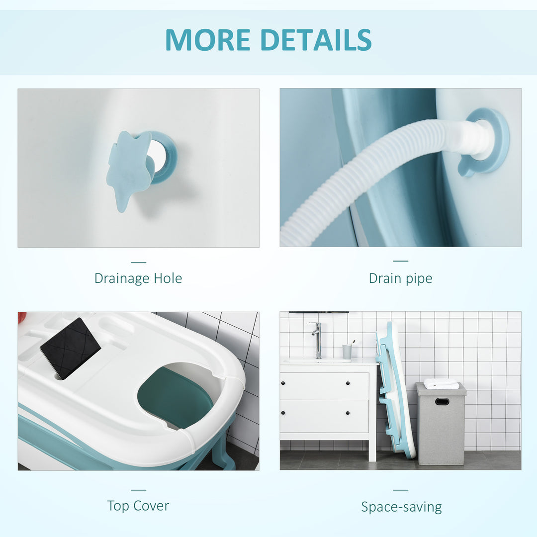 MCL Foldable Bathtub Kids Bath Tub with Lid Large Freestanding Bathtubs Home Sauna for Toddler Children Teenage 1 - 12 Years