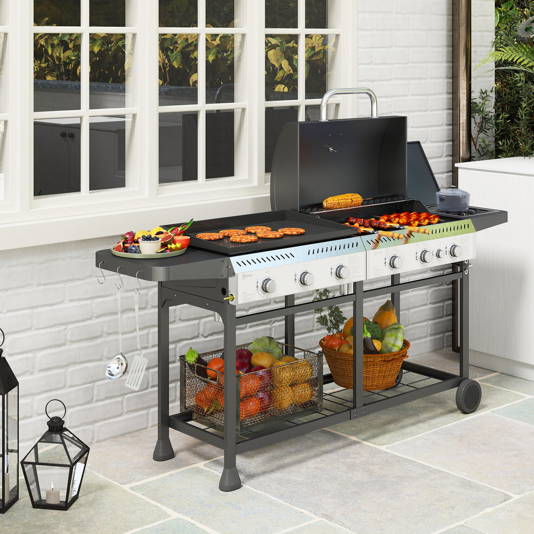 Deluxe Duo Gas BBQ, with Grill, Plancha and Side Burner - Black