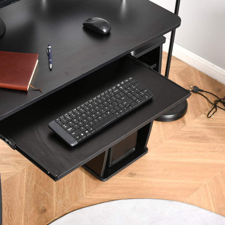 MCL Computer Desk Office PC Table Workstation with Keyboard Tray, CPU Shelf, Drawers, Sliding Scanner Shelf, Black