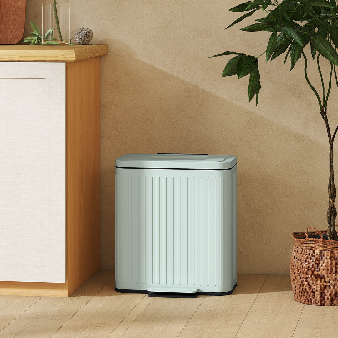 40L Dual Compartment Rubbish Bin, with Soft-Close Lid - Green