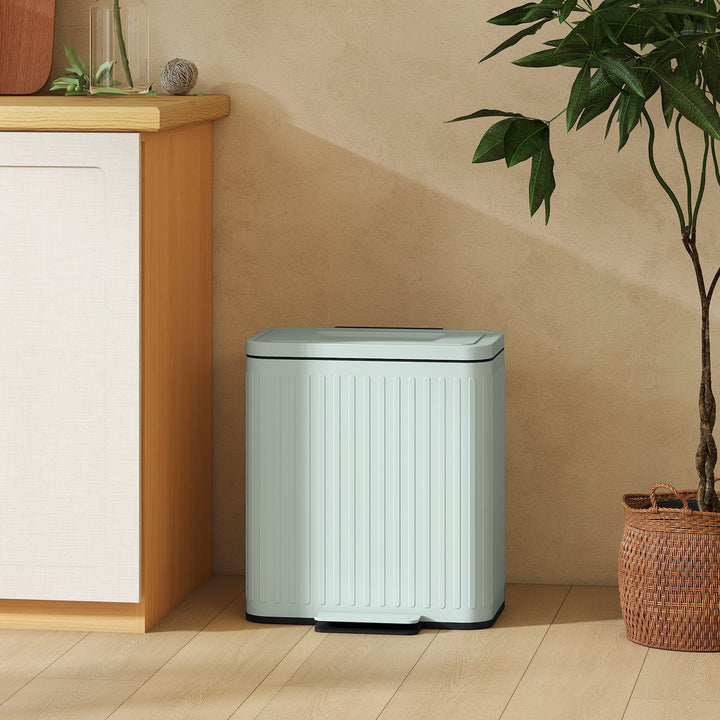 40L Dual Compartment Rubbish Bin, with Soft-Close Lid - Green
