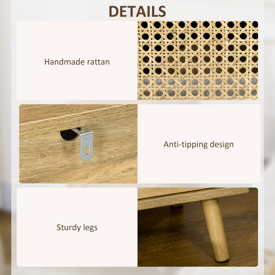 MCL Bedside Table with Rattan Element, Side End Table with Shelf and Cupboard, 39cmx35cmx60cm, Set of 2, Natural