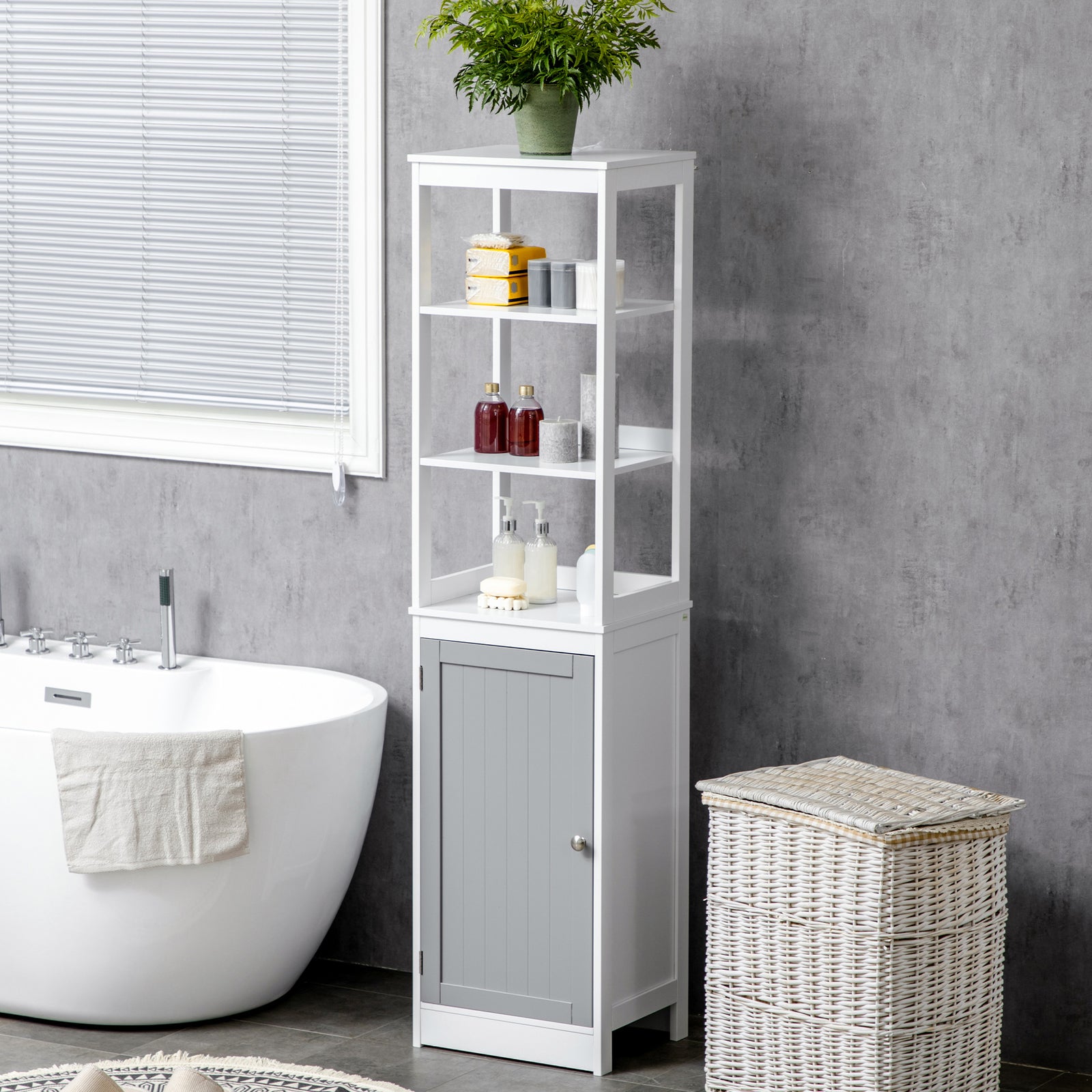 Tall Bathroom Cabinet Free Standing Slimline Cupboard Tallboy Unit Storage Organiser for Bathroom, Living Room, Kitchen